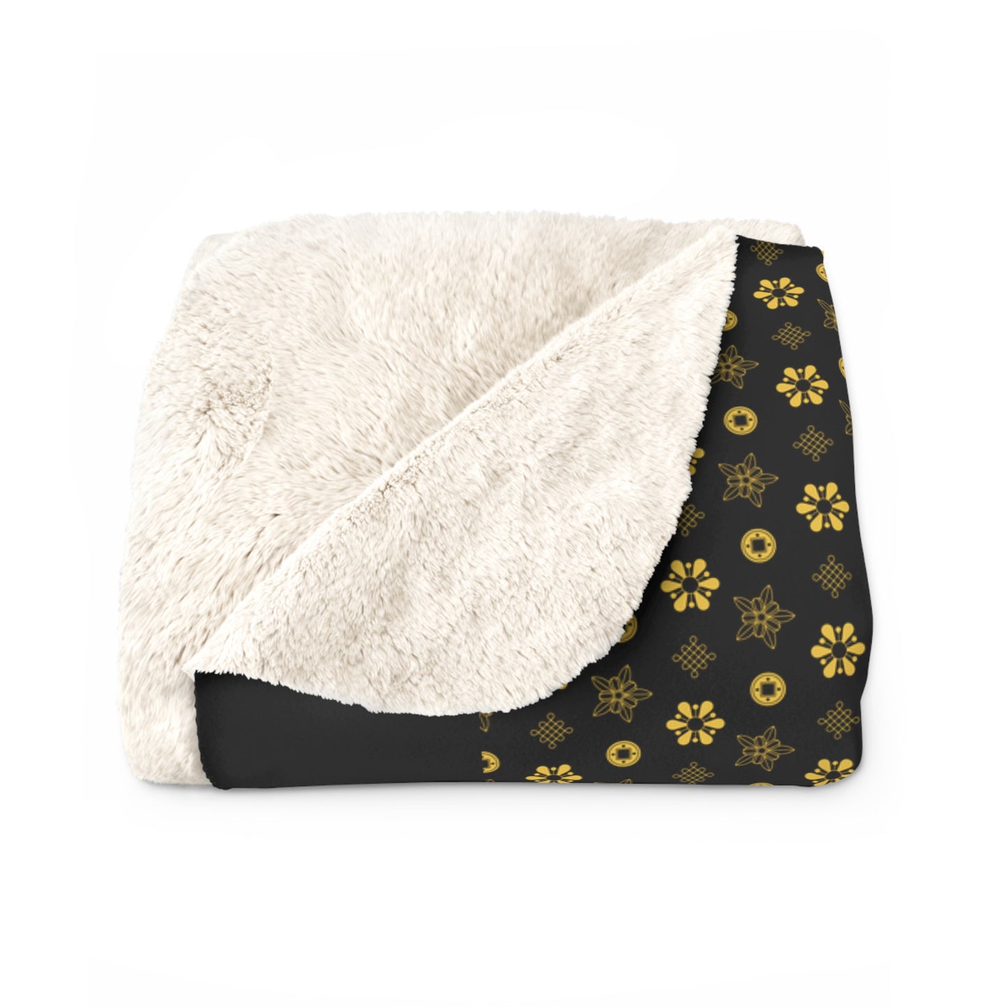 Black bag with white sherpa lining on a white background
