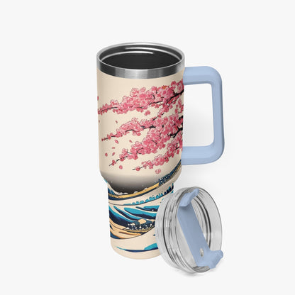 The Great Wave Tumbler Cup light blue handle