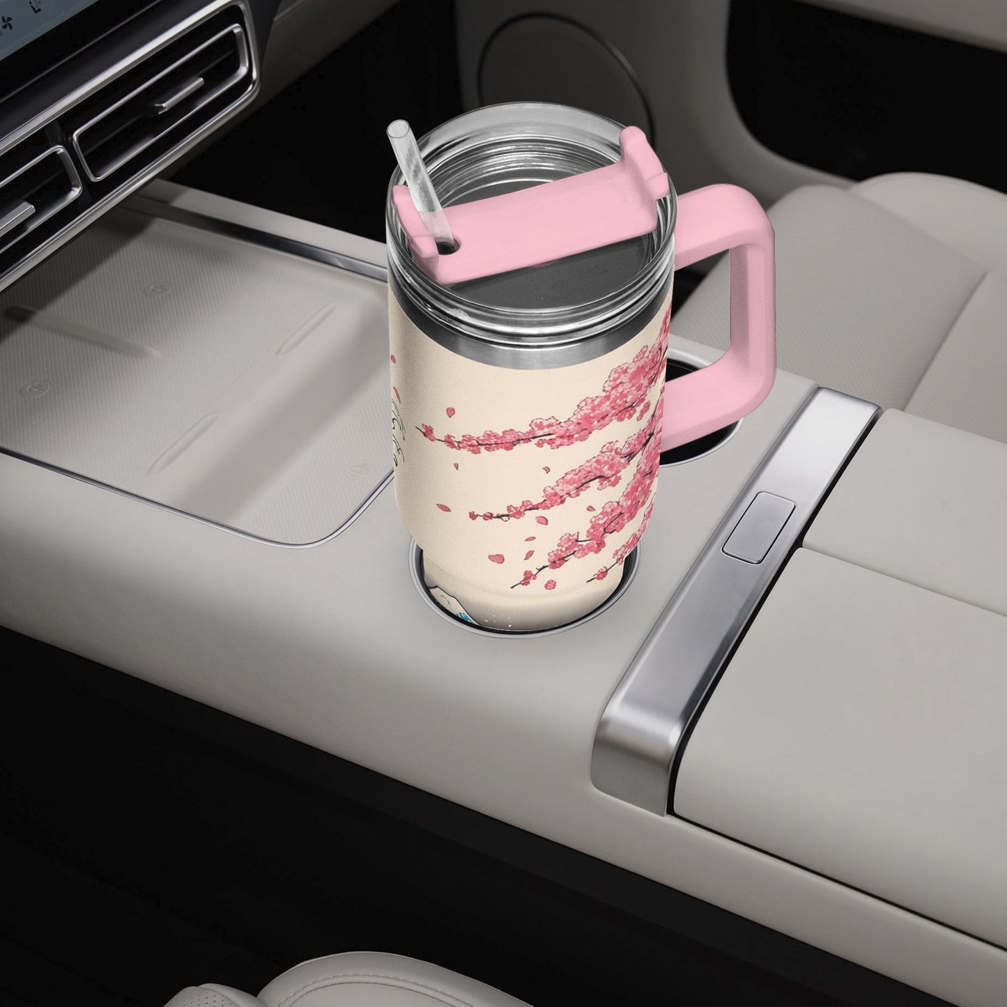 The Great Wave Tumbler Cup Pink handle