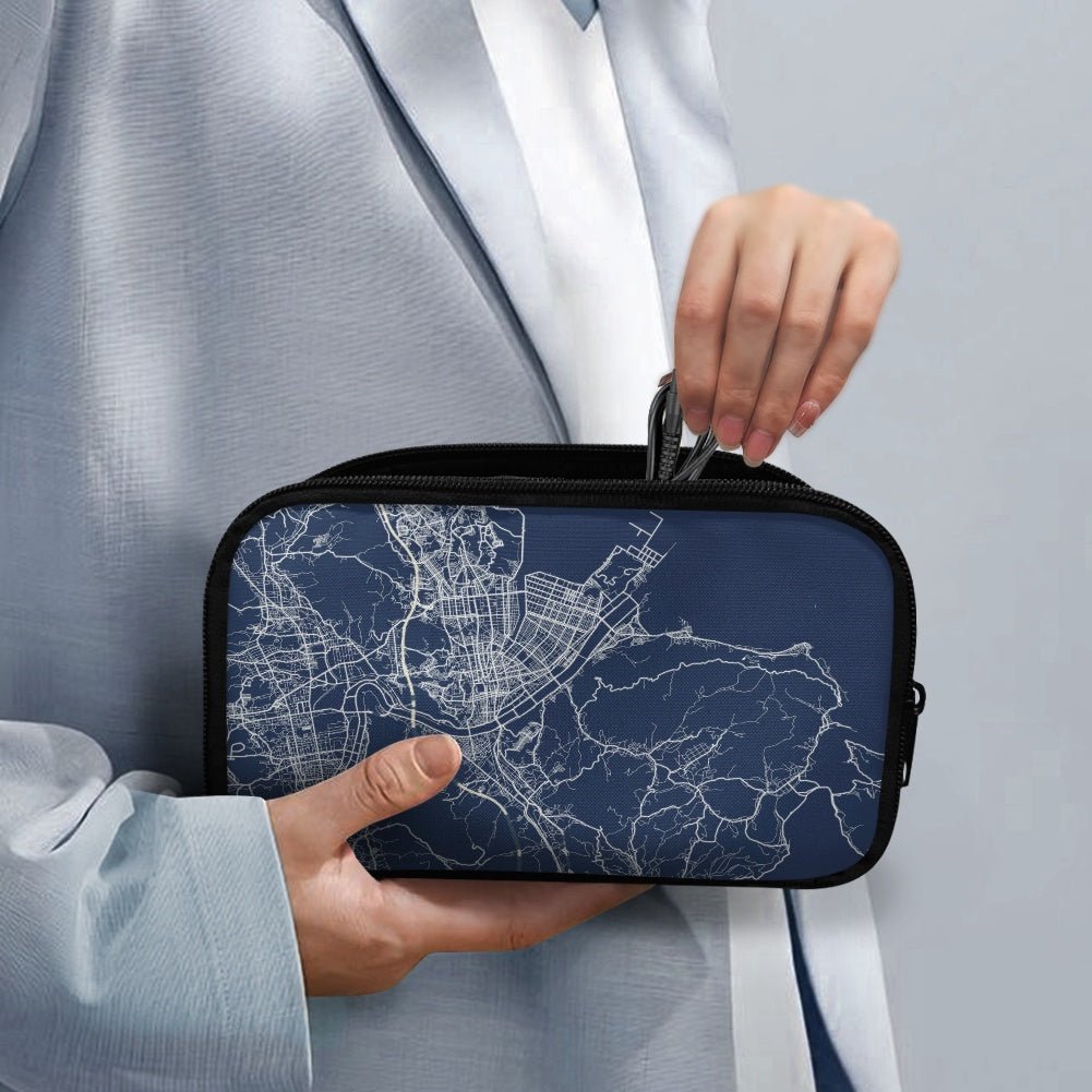 Blue Hiroshima City Map Travel Tech Pouch - 