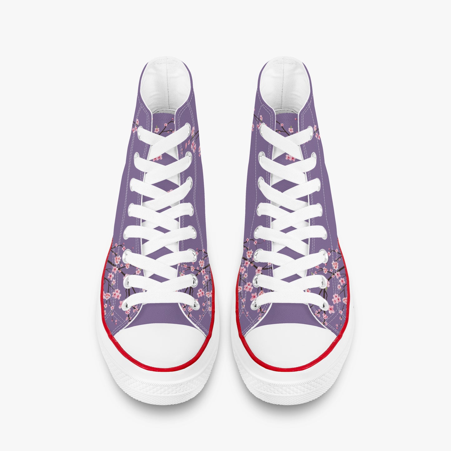Pair of high-top sneakers with floral pattern on a white background