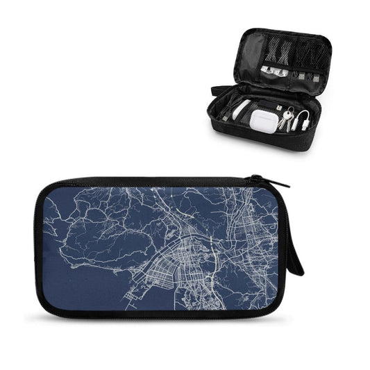 Blue Hiroshima City Map Travel Tech Pouch - 