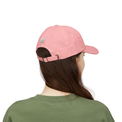 Person wearing a pink cap from behind on a white background