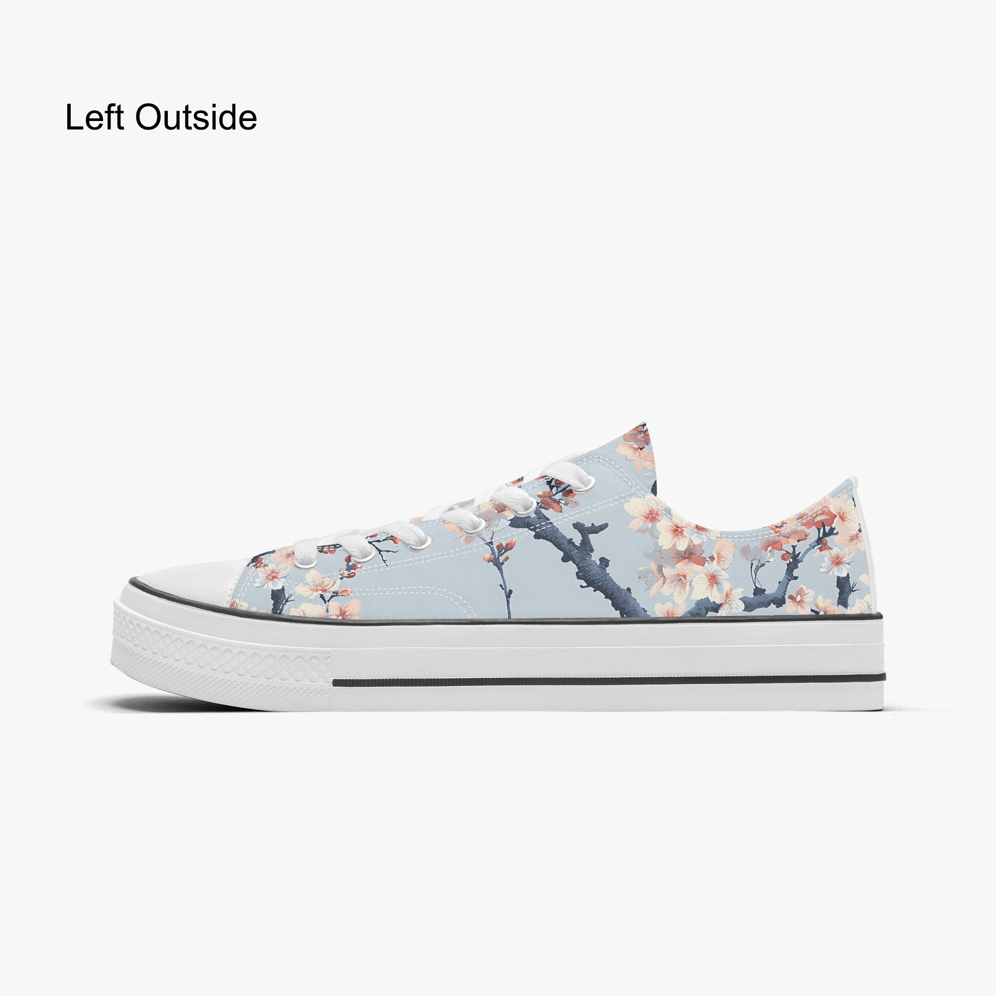Light Blue Cherry Blossom Low Tops - Japanese Sakura Art Sneakers