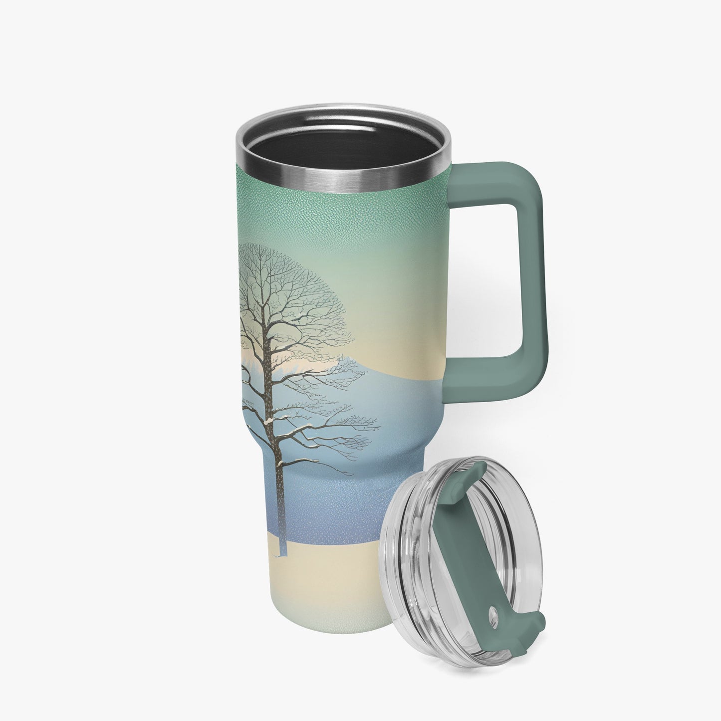 Winter's Solitude Tumbler Cup grey green Handle