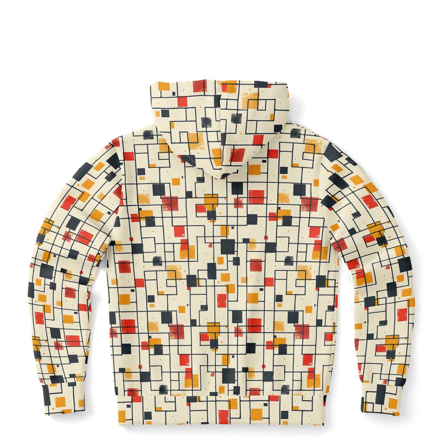Chokaku Scattered Grid Japanese Zip-Up Hoodie in red, orange, yellow, and dark grey.