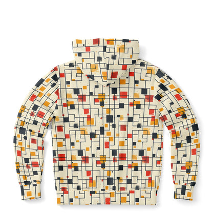 Chokaku Scattered Grid Japanese Zip-Up Hoodie in red, orange, yellow, and dark grey.