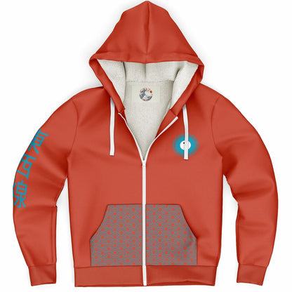 Tozai Line Ultra-Soft Microfleece Orange and Blue Zip Hoodie