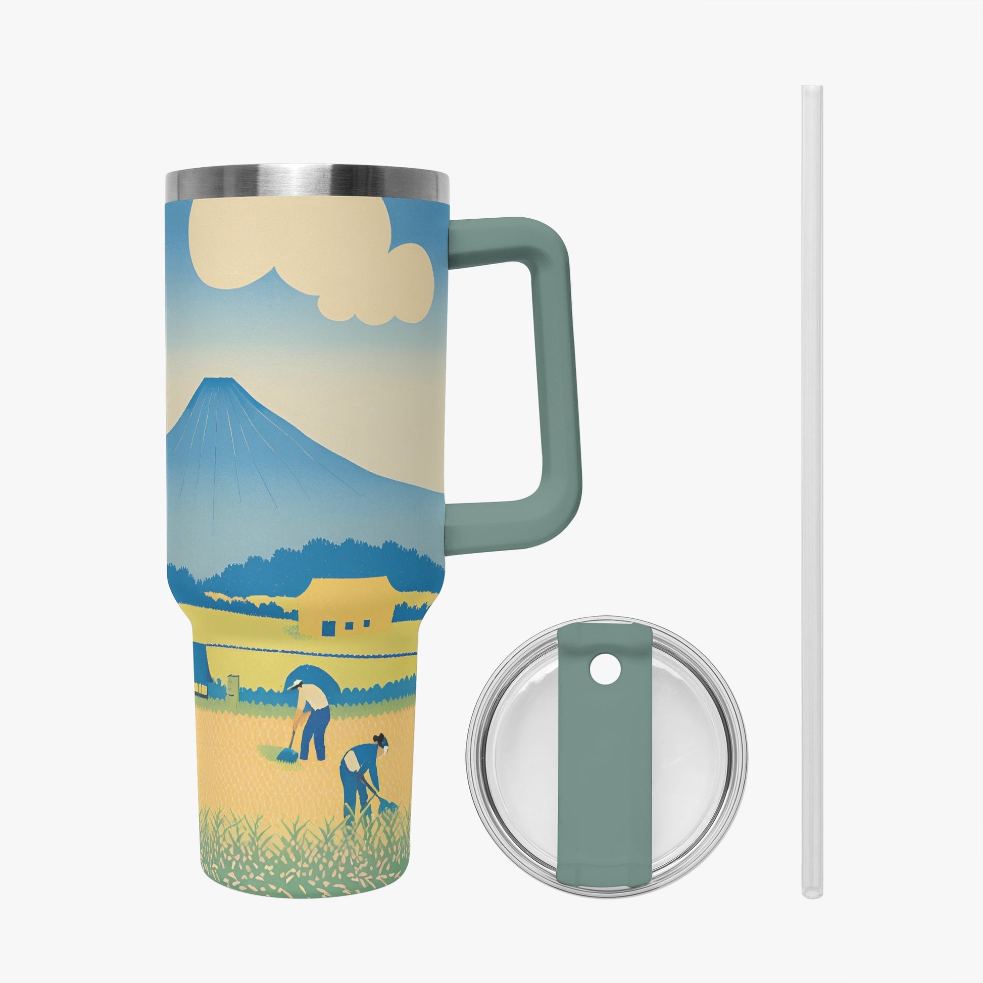 Golden Fields Tumbler Cup grey green Handle