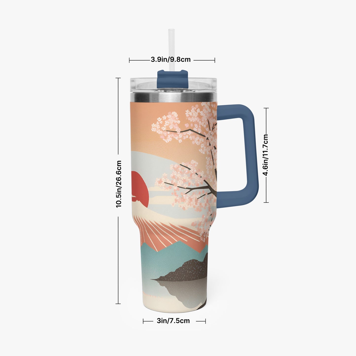 Sunrise Temple Car Tumbler Cup Blue Handle