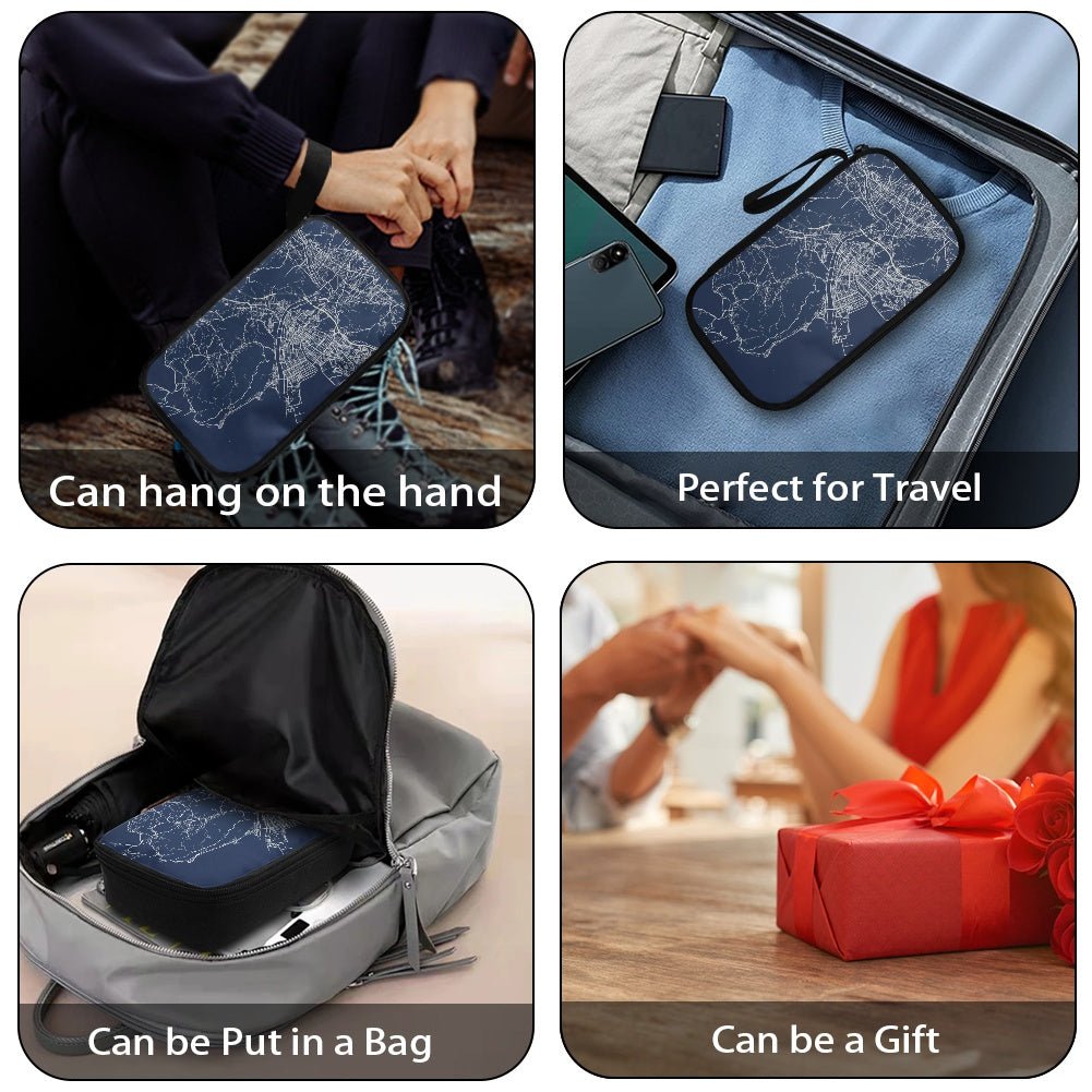 Blue Hiroshima City Map Travel Tech Pouch - 