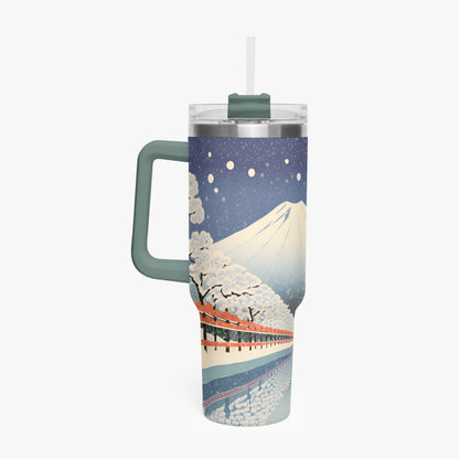 Winter Serenity Tumbler Cup grey green Handle