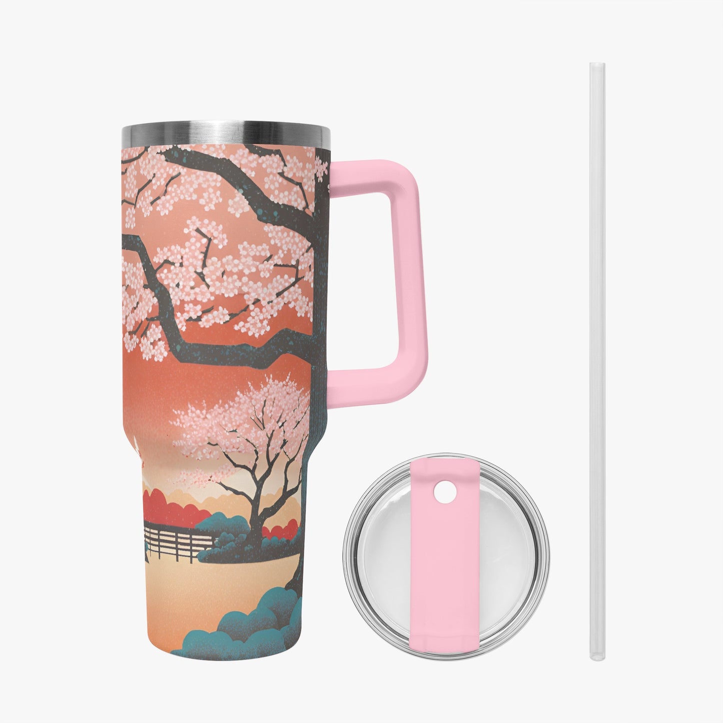 Springtime Serenity Tumbler Cup Pink Handle