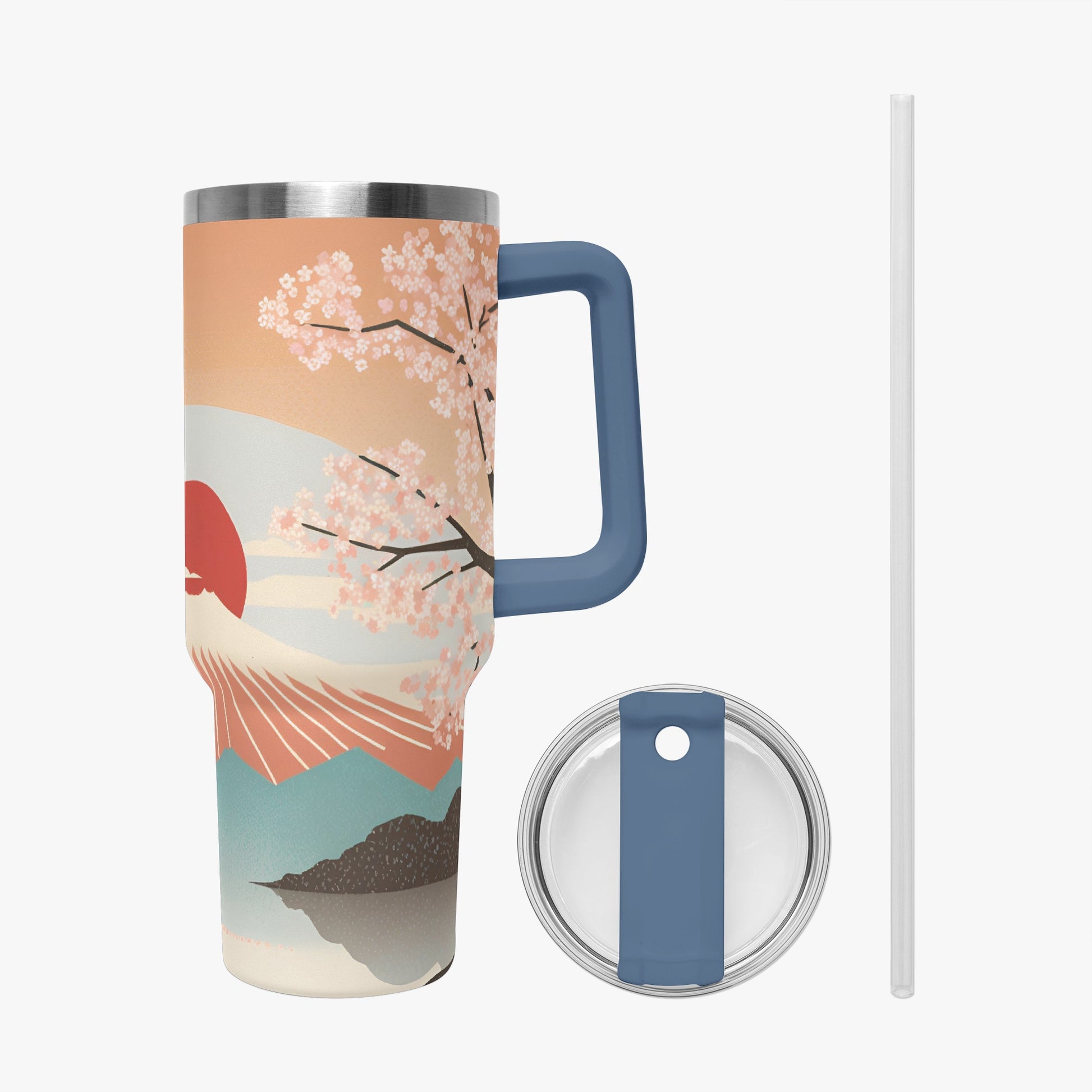 Sunrise Temple Car Tumbler Cup Blue Handle