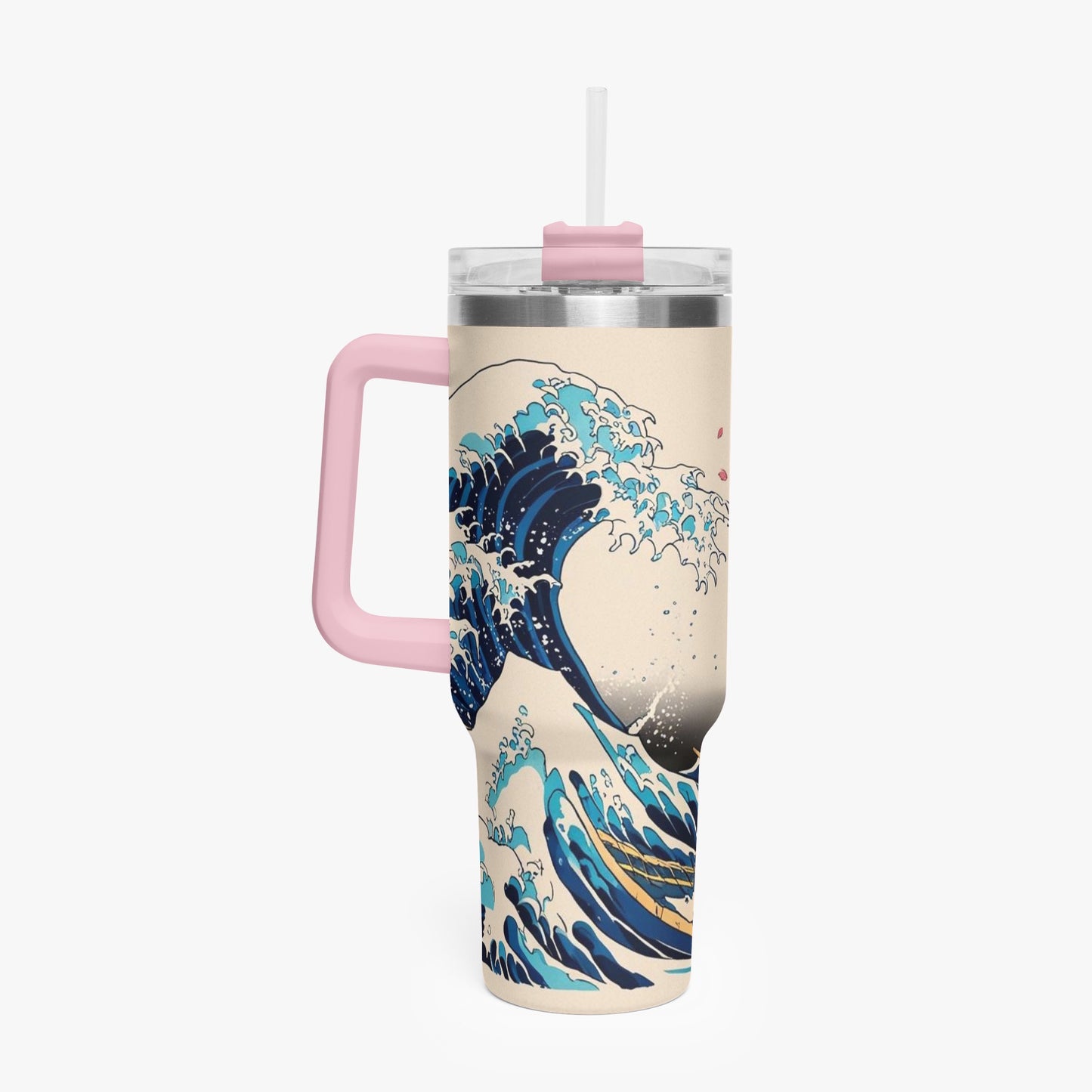 The Great Wave Tumbler Cup Pink handle