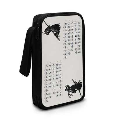 Black pouch with Japanese text and illustrations on a white background