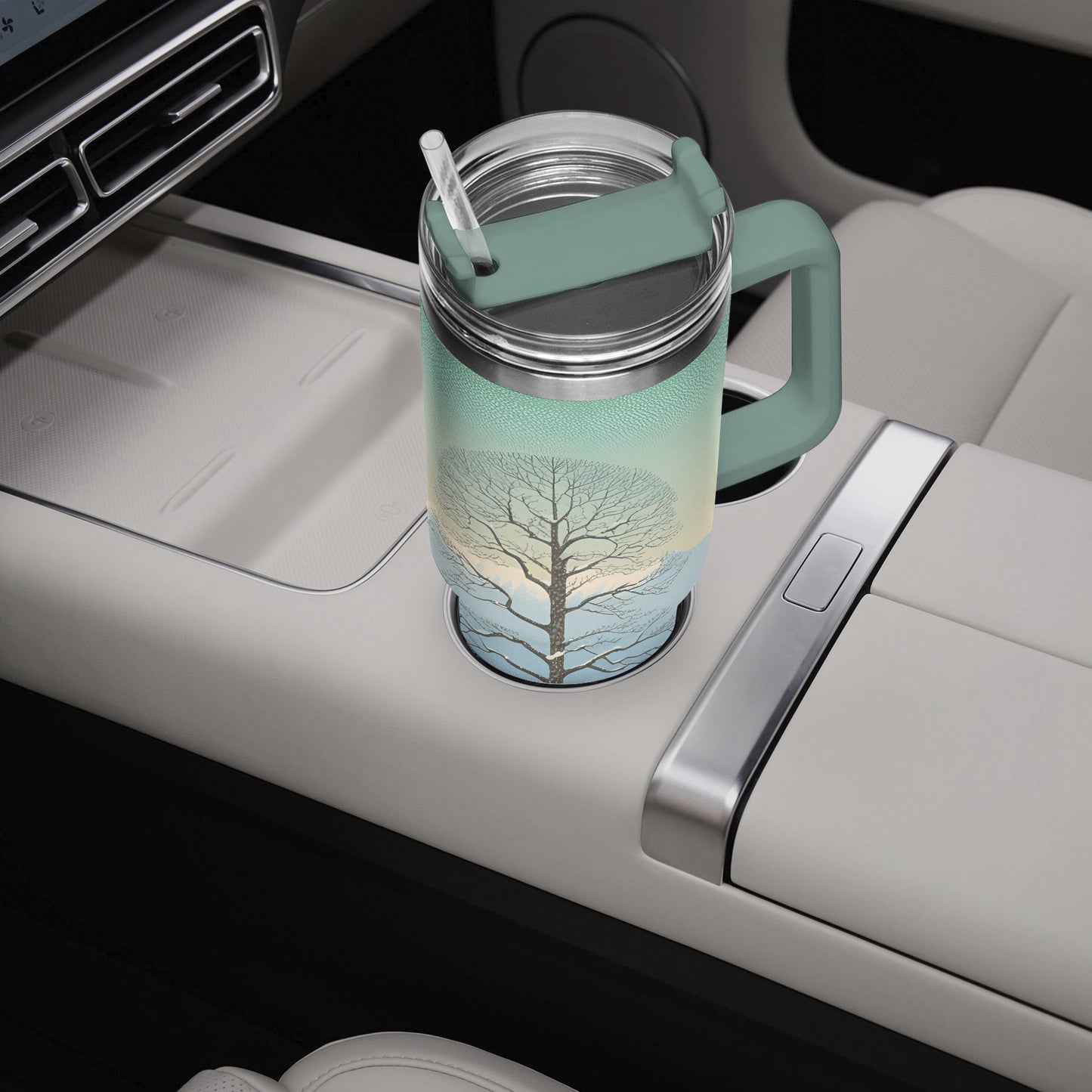 Winter's Solitude Tumbler Cup grey green Handle