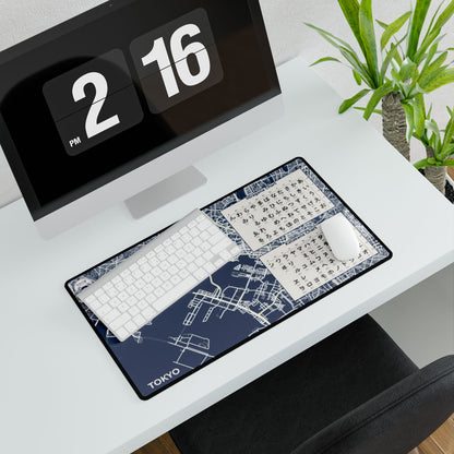 Tokyo Map Desk Mat Blue| Learn Japanese & Urban Style Desk Pad - 