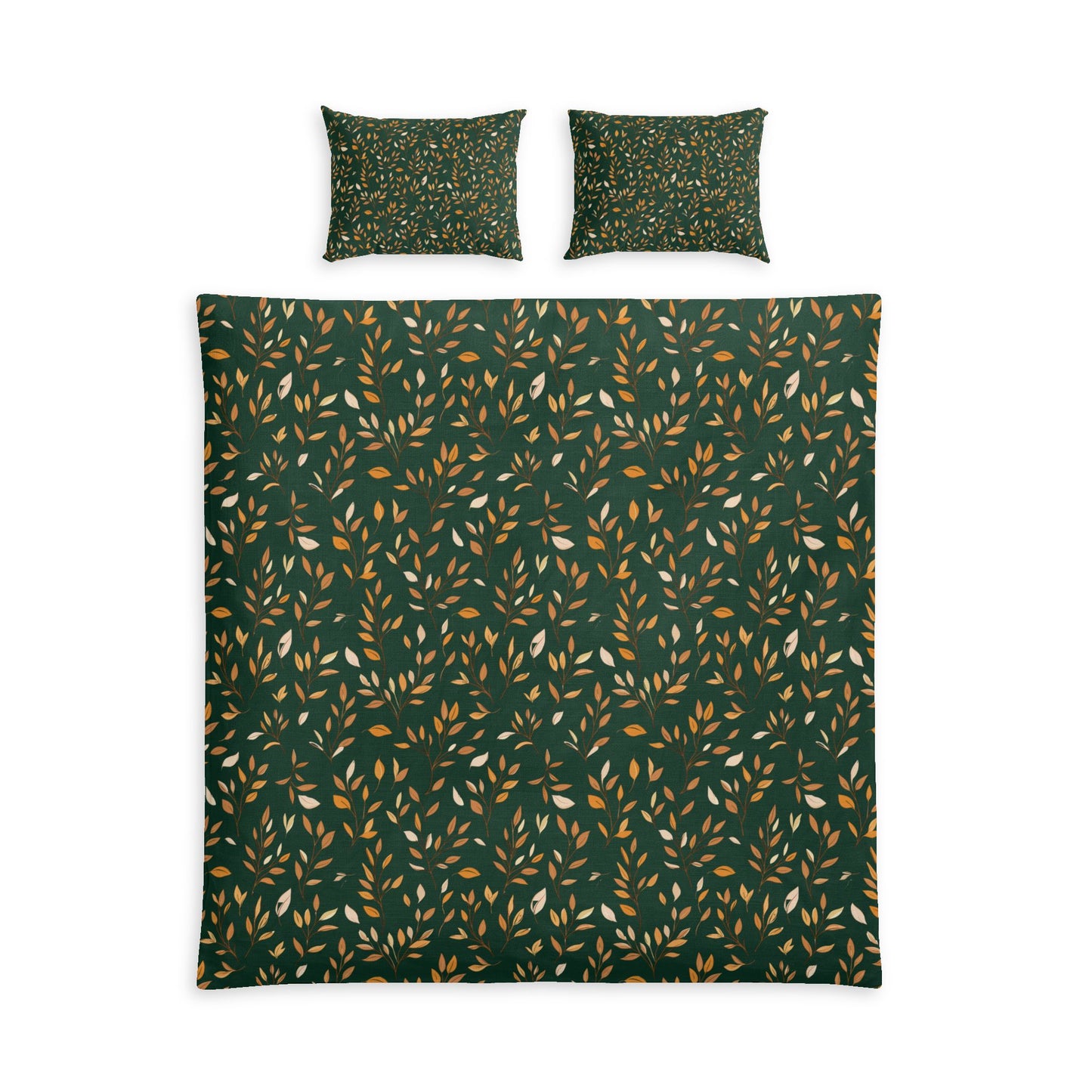 Blue patterned bedding set with two pillows on a white background