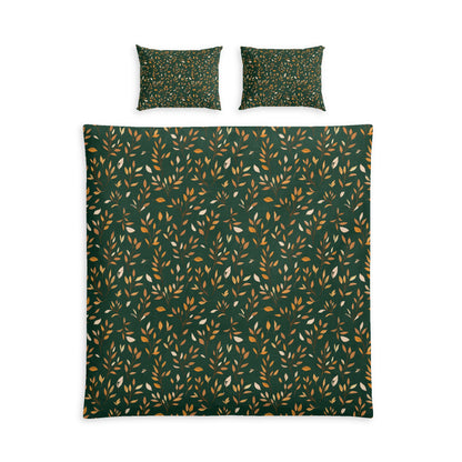 Blue patterned bedding set with two pillows on a white background