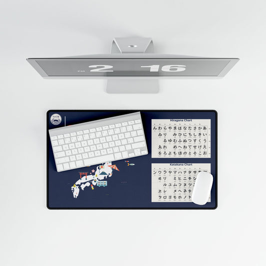 Computer setup with a large monitor, keyboard, and mouse pad on a white background