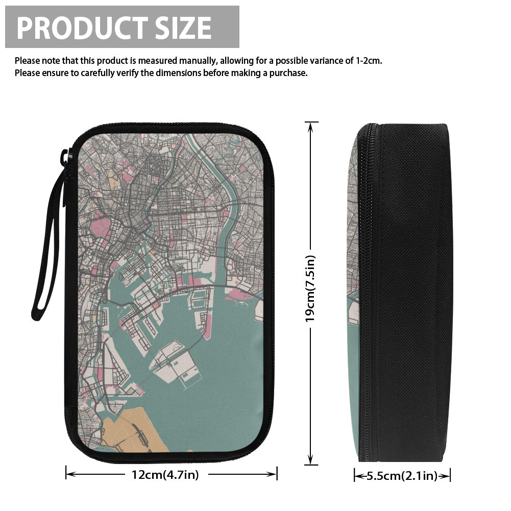 Product with map design and dimensions displayed