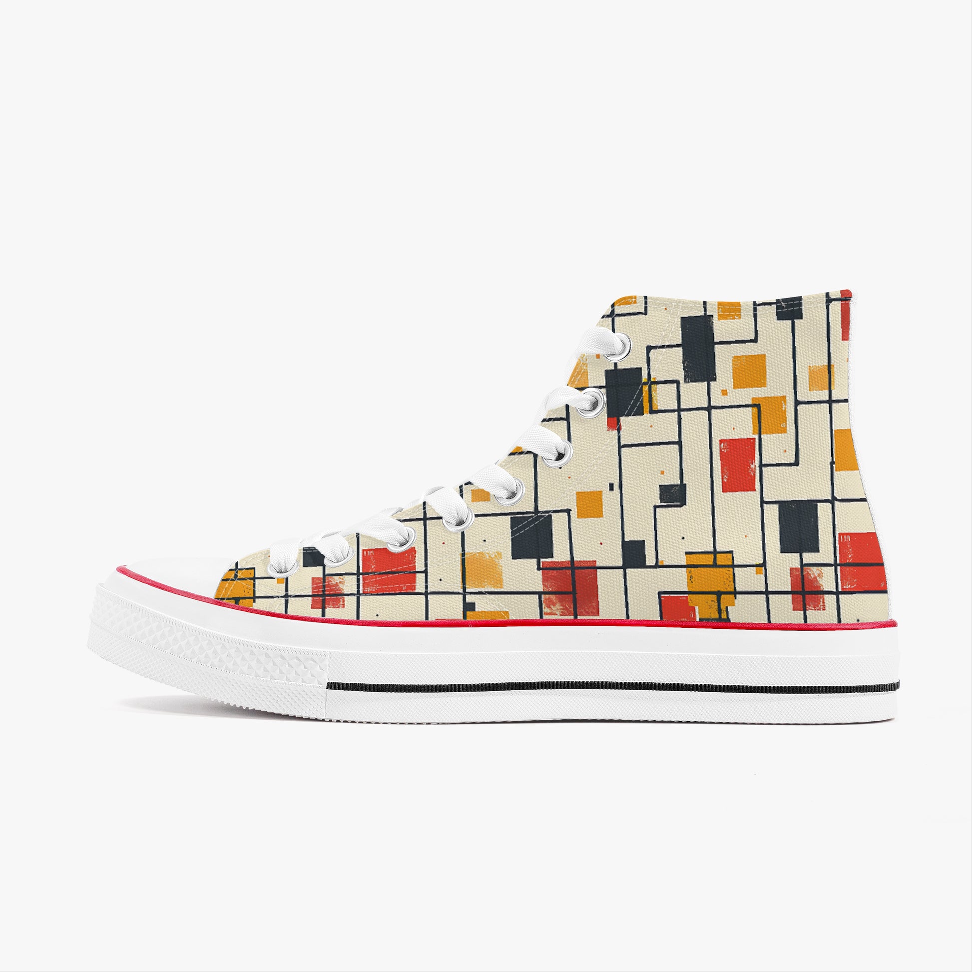 Sneaker with a geometric pattern on a white background