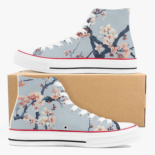 Floral-patterned high-top sneakers on a white background