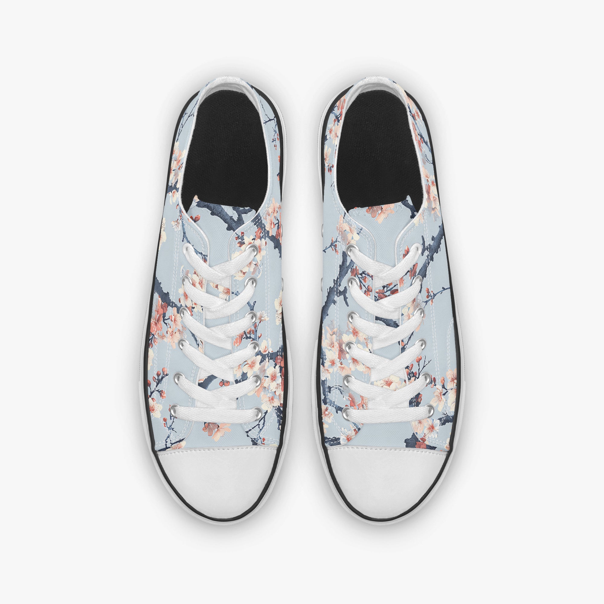 Light Blue Cherry Blossom Low Tops - Japanese Sakura Art Sneakers