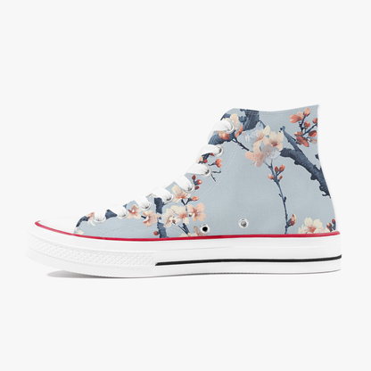 Floral-patterned high-top sneaker on a white background
