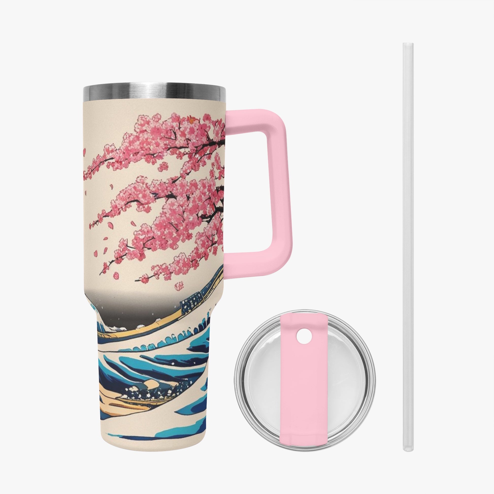 The Great Wave Tumbler Cup Pink handle