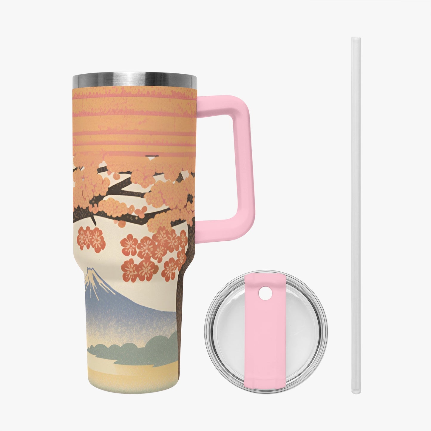 Sakura Sunrise Tumbler Cup Pink Handle