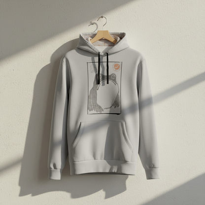 KAITO1977 Matsumoto Hoji Japanese woodblock print toad art pullover hoodie featuring vintage sumi ink illustration and red seal.