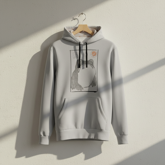 KAITO1977 Matsumoto Hoji Japanese woodblock print toad art pullover hoodie featuring vintage sumi ink illustration and red seal.