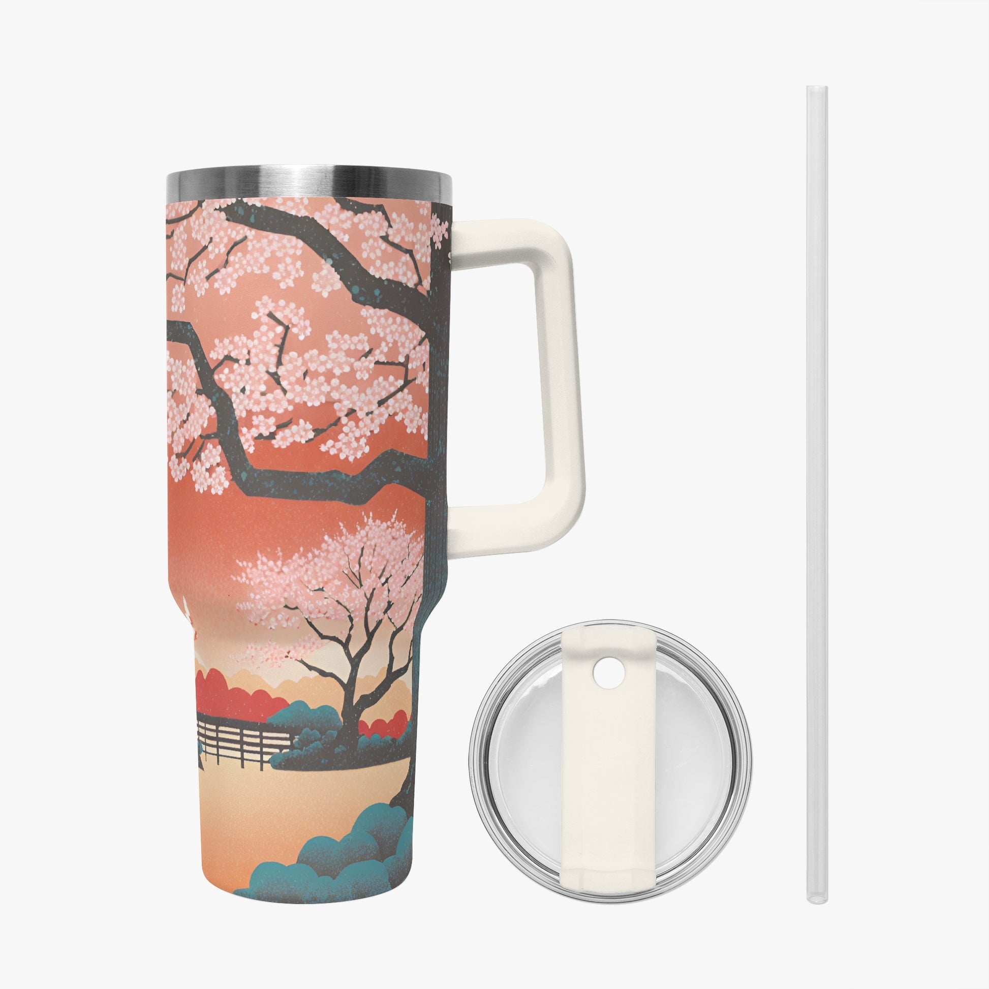 Springtime Serenity Tumbler Cup white Handle