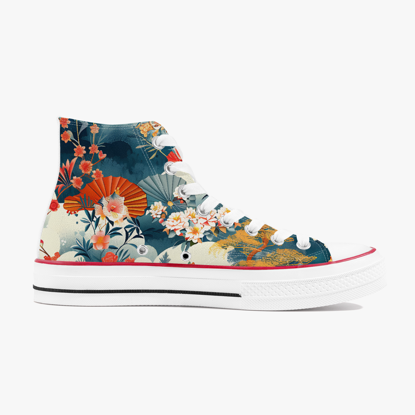 Colorful floral-patterned sneaker on a white background