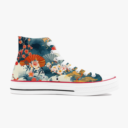 Colorful floral-patterned sneaker on a white background