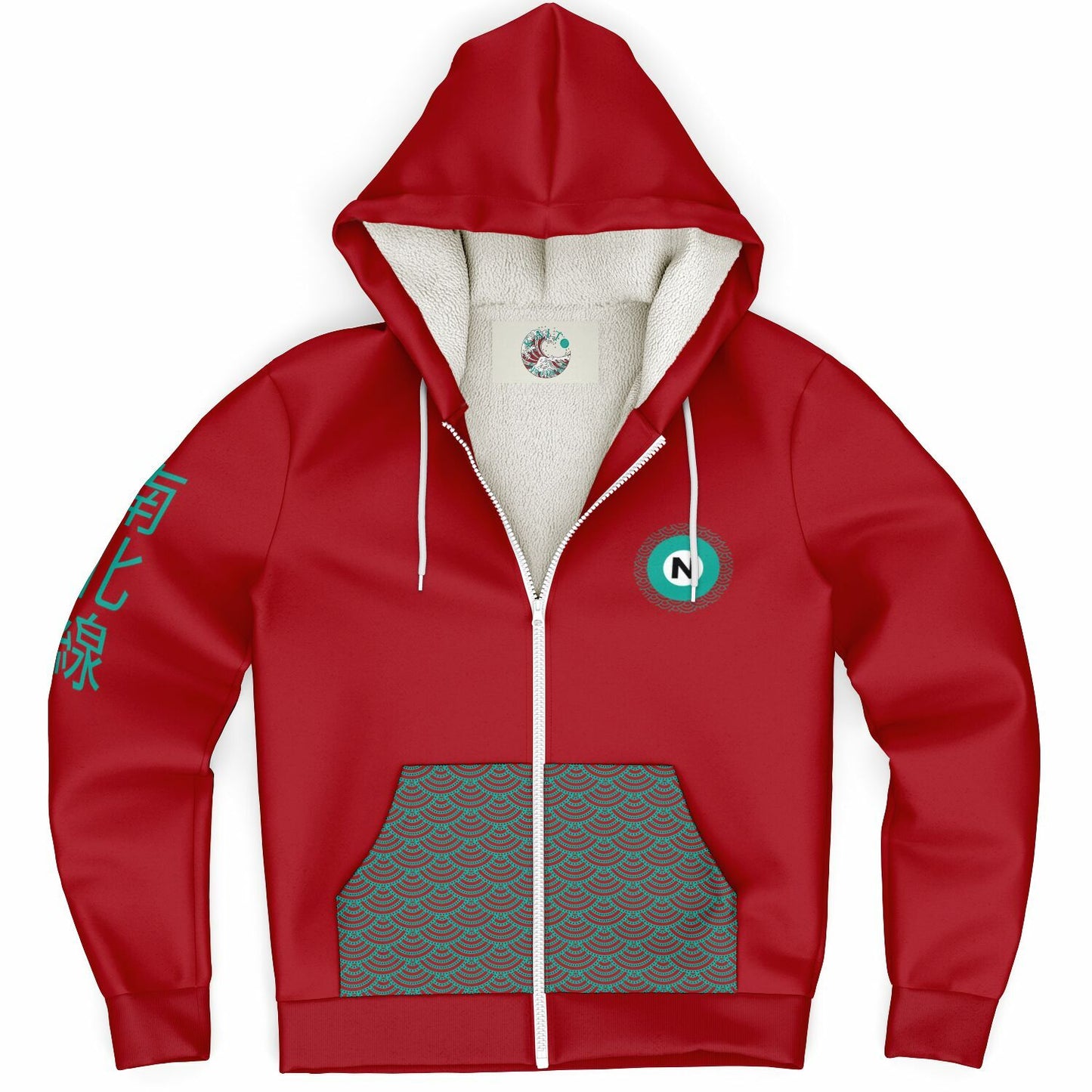 Marunouchi Line Ultra-Soft Microfleece Red and Green Zip Hoodie