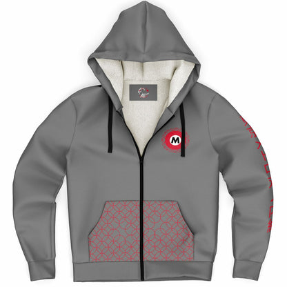 Marunouchi Line Ultra-Soft Microfleece Red and Grey Zip Hoodie