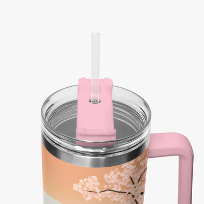 Sunrise Temple Car Tumbler Cup Pink Handle