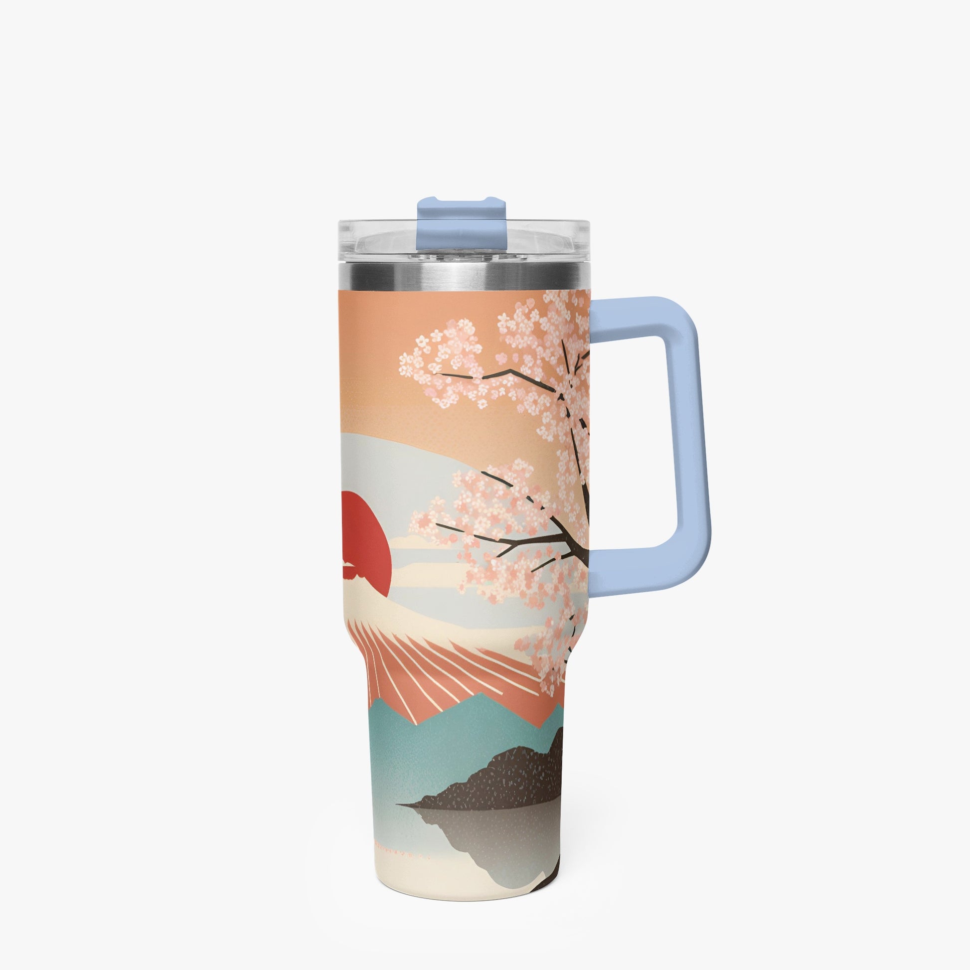 Sunrise Temple Car Tumbler Cup light blue Handle