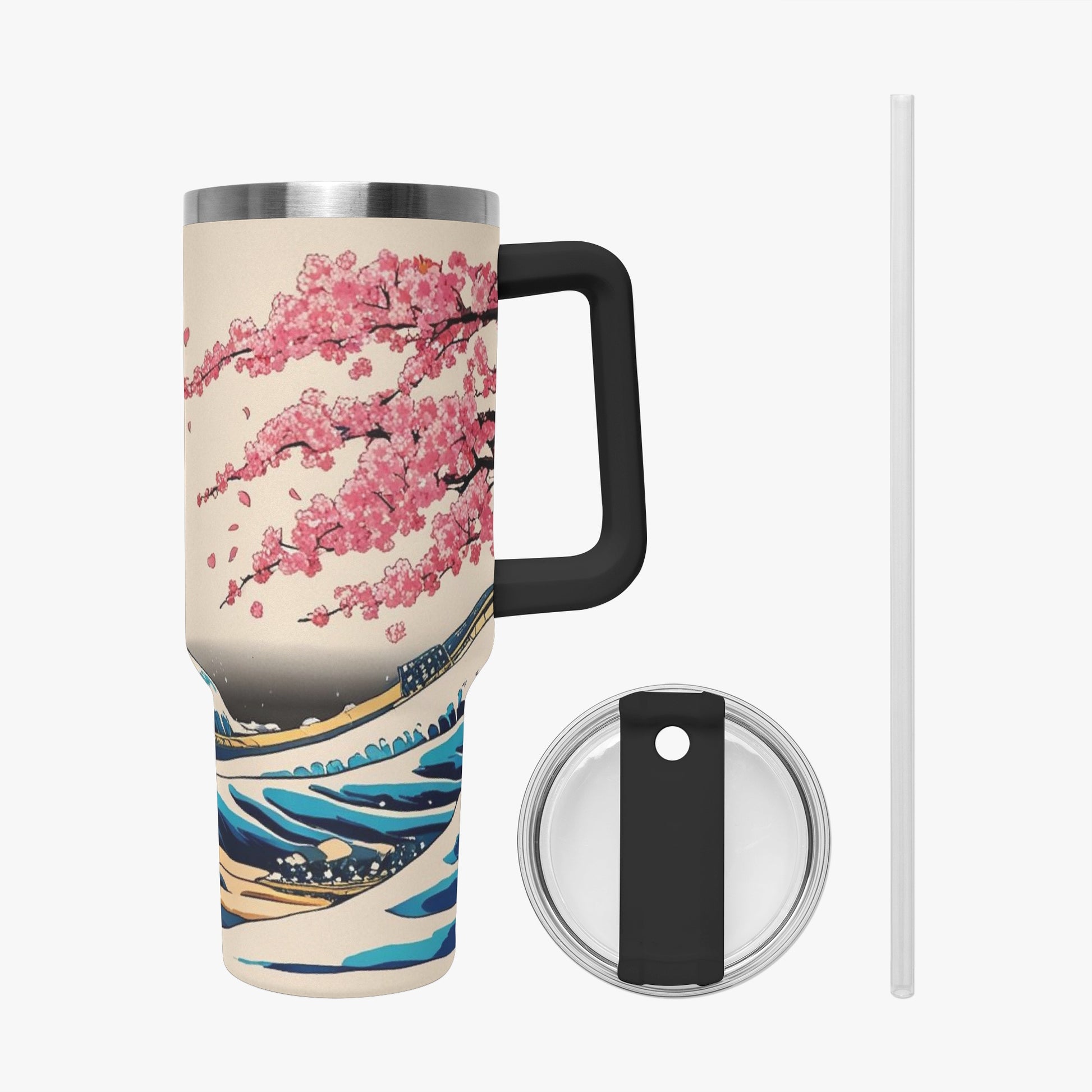 The Great Wave Tumbler Cup Black handle