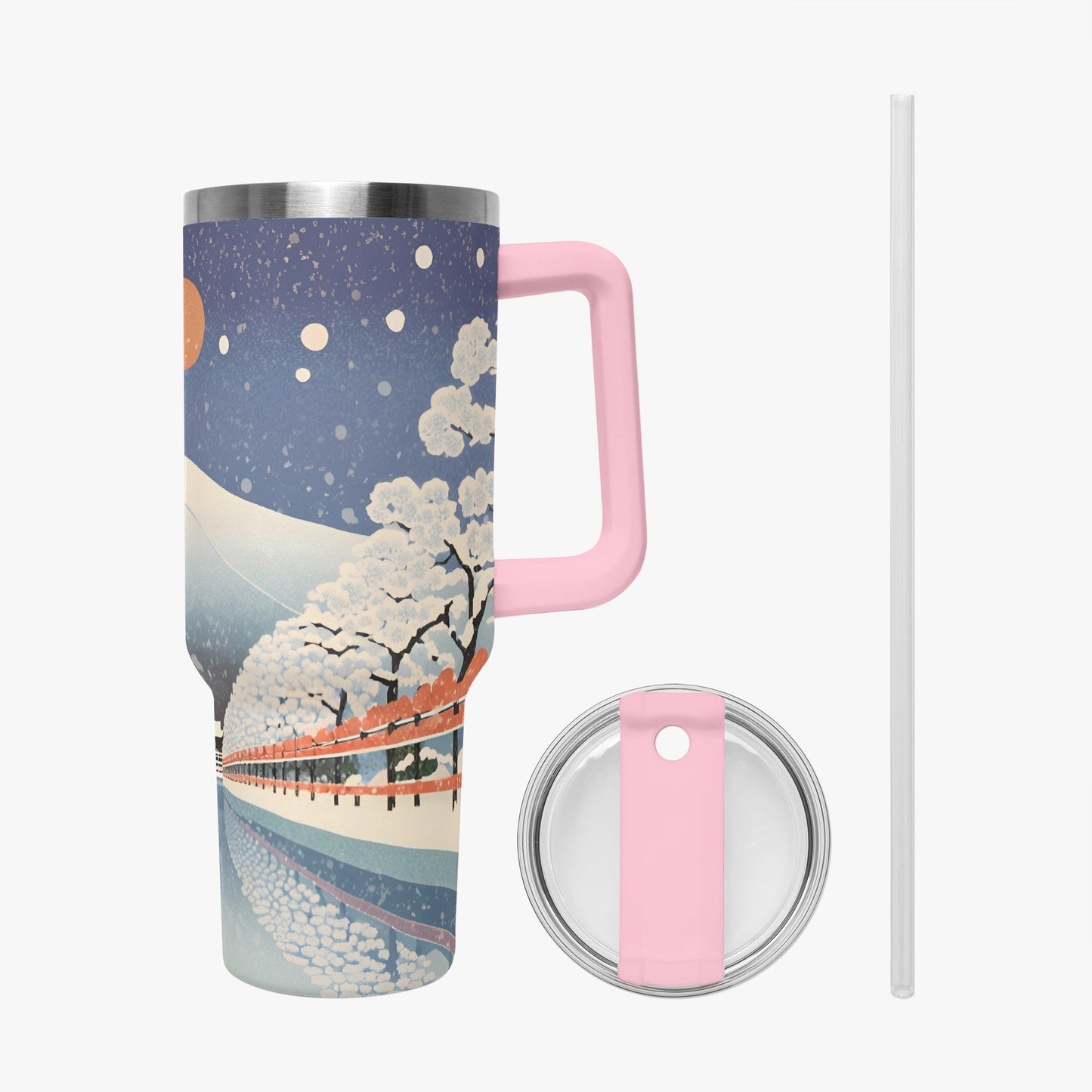 Winter Serenity Tumbler Cup Pink Handle