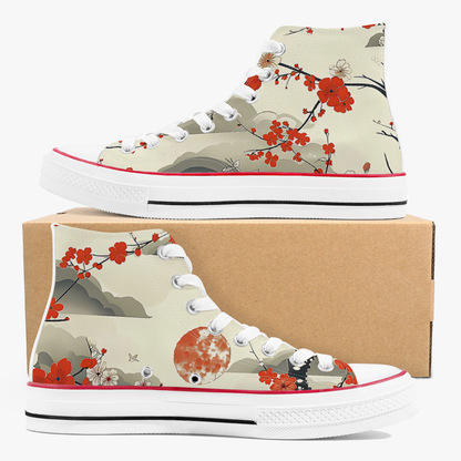 High-top sneakers with floral design on a white background