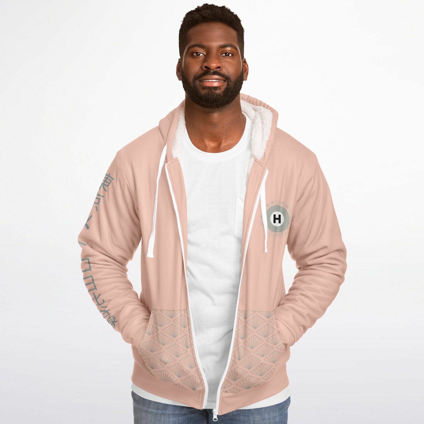 Hibiya Line Pink and Grey Hoodie Microfleece Ziphoodie