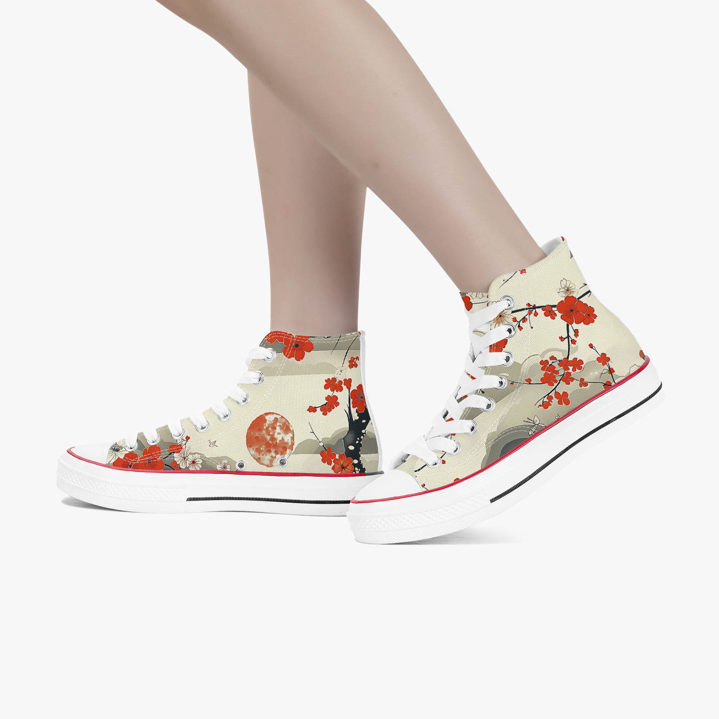High-top sneakers with floral design on a white background