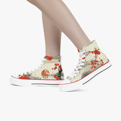 High-top sneakers with floral design on a white background