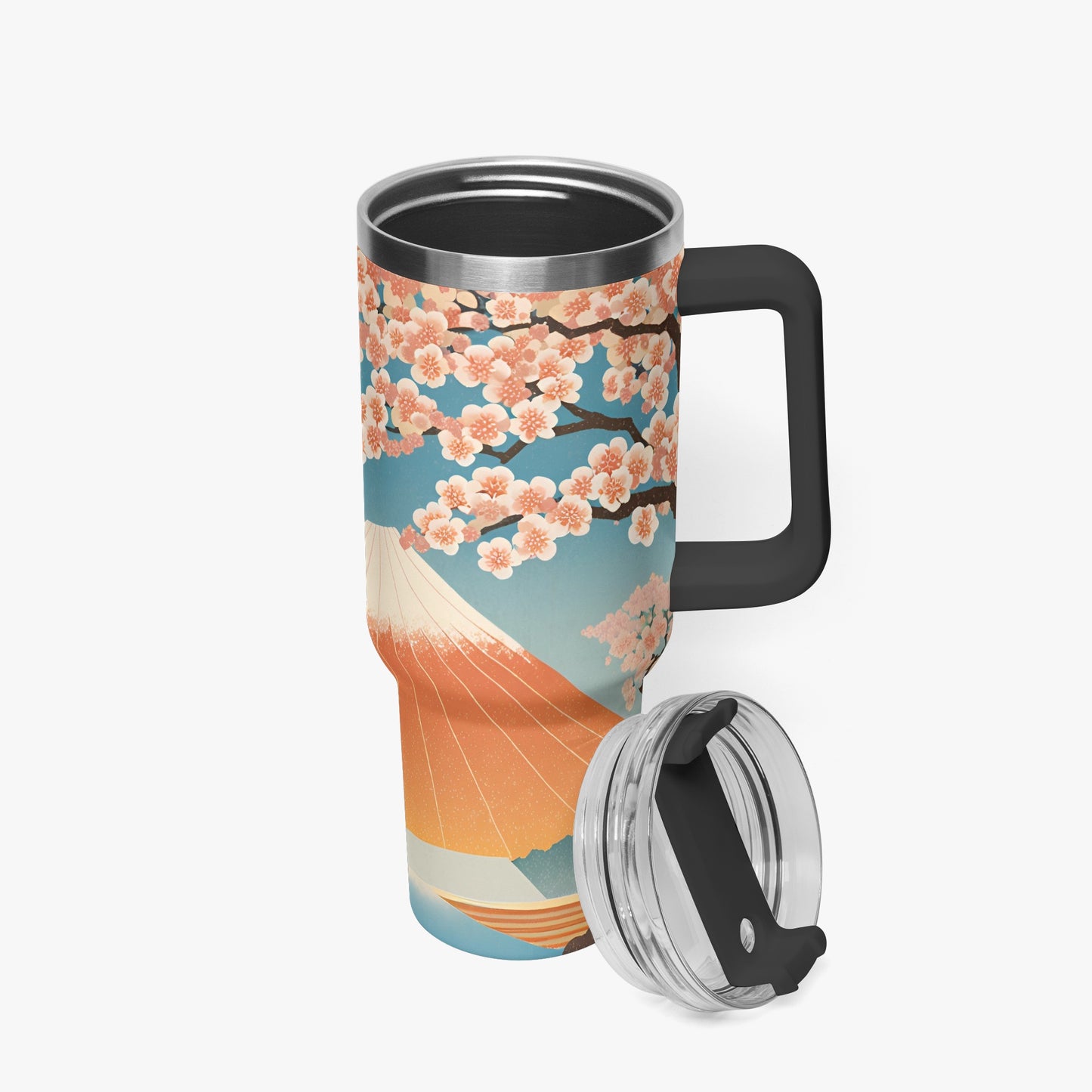 Cherry Blossom Majesty Tumbler Cup Black Handle