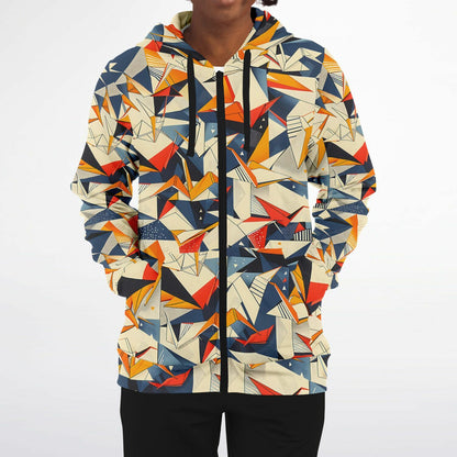 Abstract Geometric Origami Style Zip - Up Hoodie - 