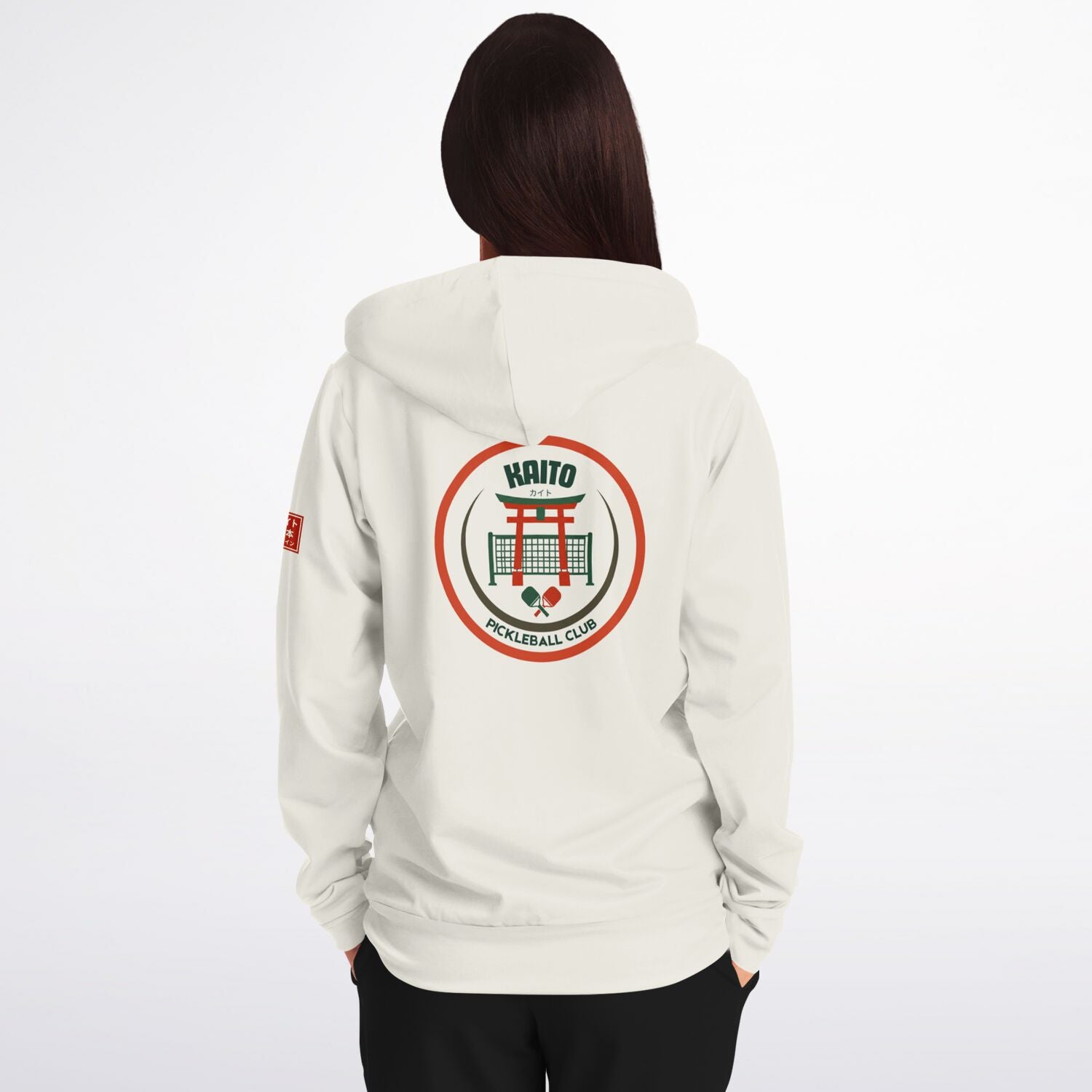 KAITO1977 Unisex Zip-Up Hoodie in a premium dark minimalist colorway featuring a clean Japanese stylized Pickleball Club crest on the chest.